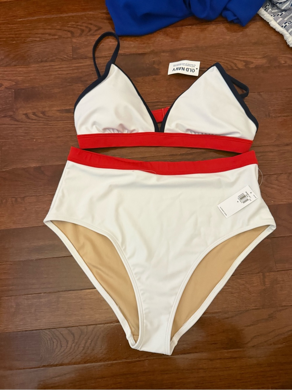 Old Navy White Bikini Set with Red and Navy Accents